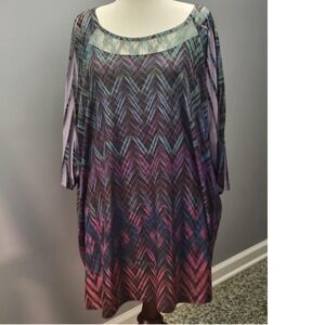 Catherines 4X Multicolor Chevron Print Caftan Dress Pleated Sleeve Plus Size